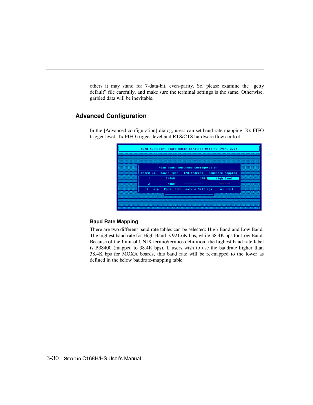 Moxa Technologies C168HS user manual Advanced Configuration, Baud Rate Mapping 