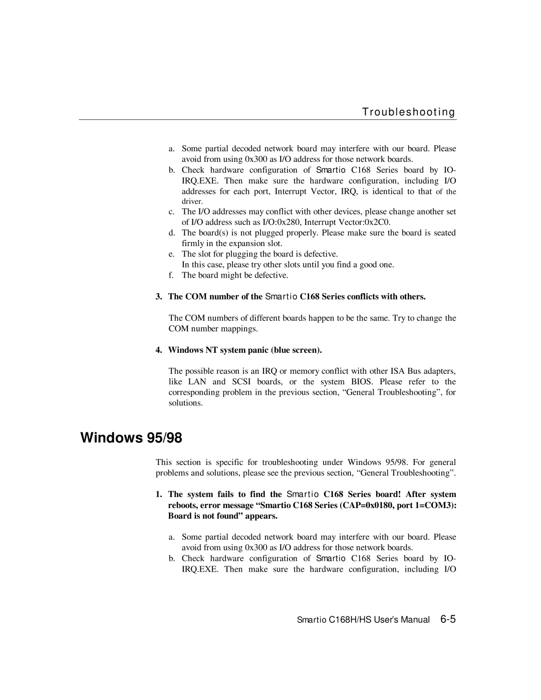 Moxa Technologies C168HS COM number of the Smartio C168 Series conflicts with others, Windows NT system panic blue screen 