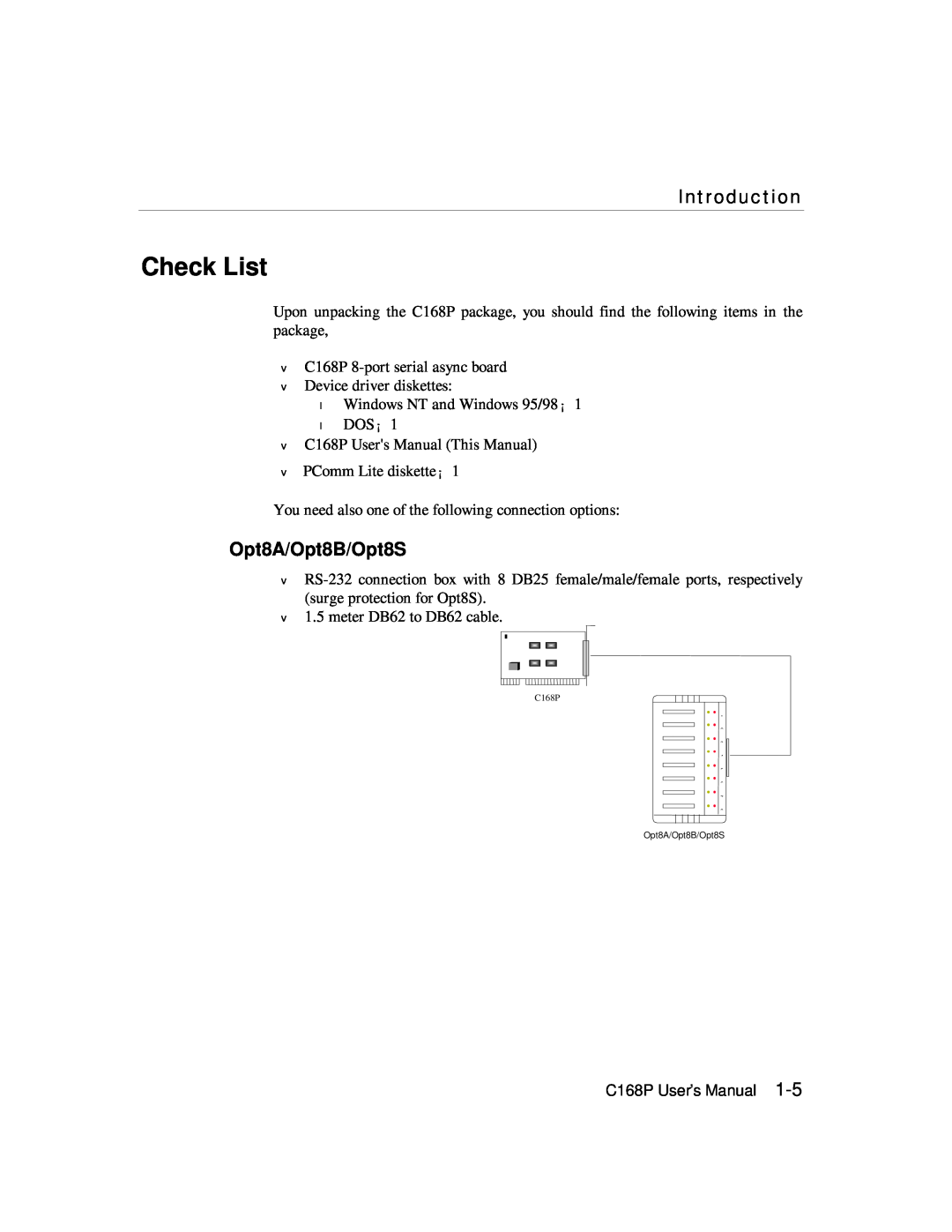 Moxa Technologies C168P user manual Check List, Opt8A/Opt8B/Opt8S, Introduction 