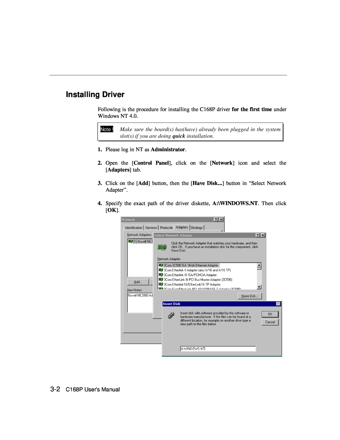 Moxa Technologies C168P user manual Installing Driver 