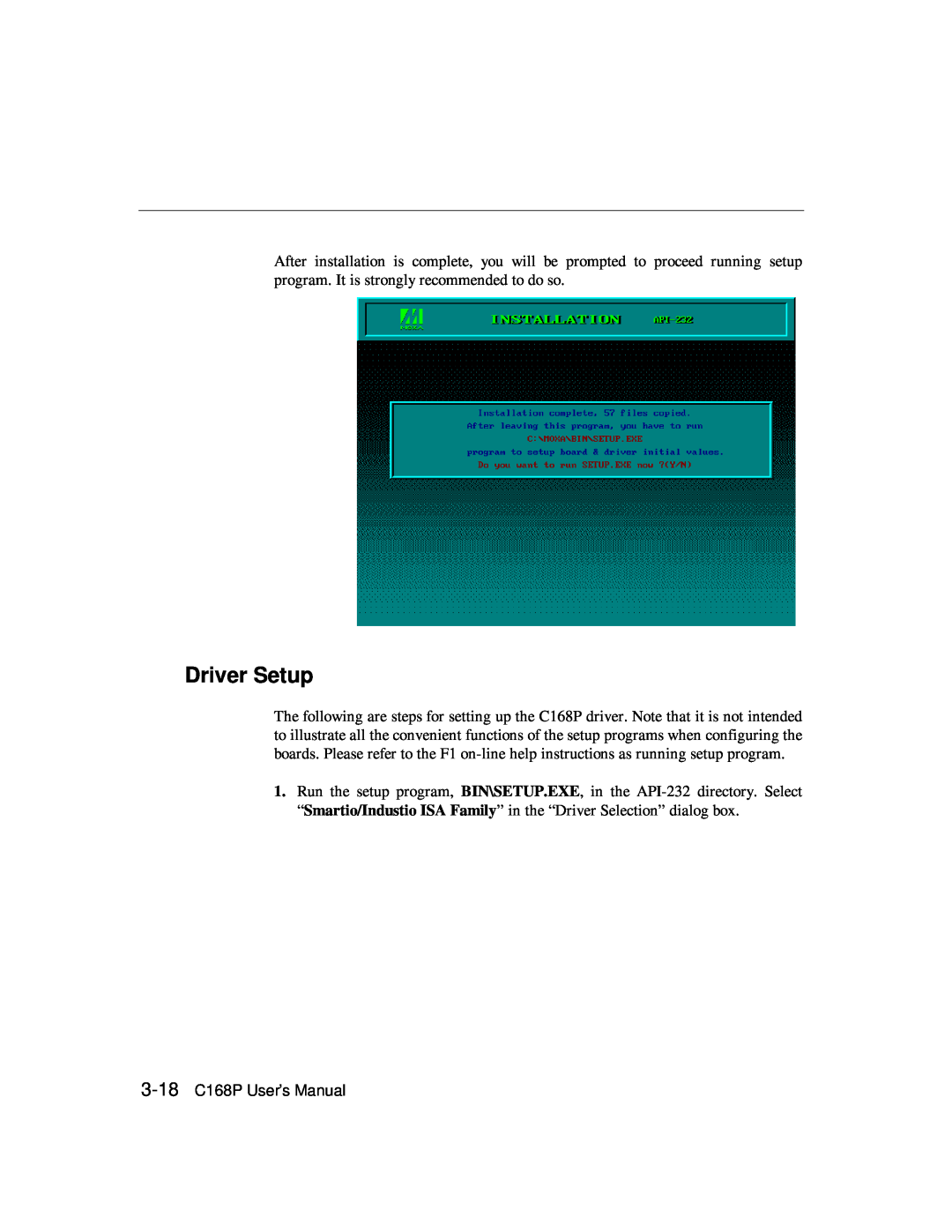 Moxa Technologies user manual Driver Setup, 3-18 C168P User’s Manual 