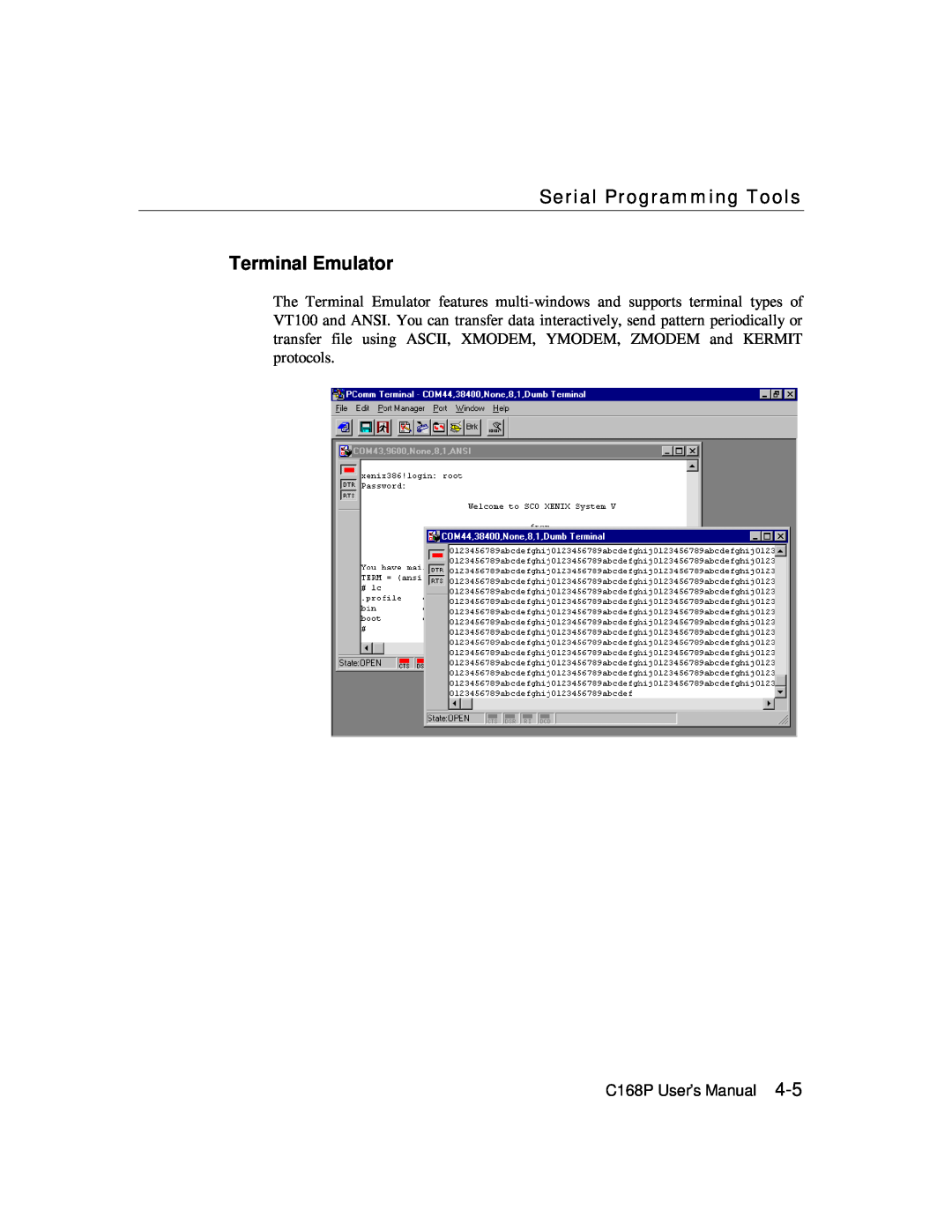 Moxa Technologies user manual Terminal Emulator, Serial Programming Tools, C168P User’s Manual 