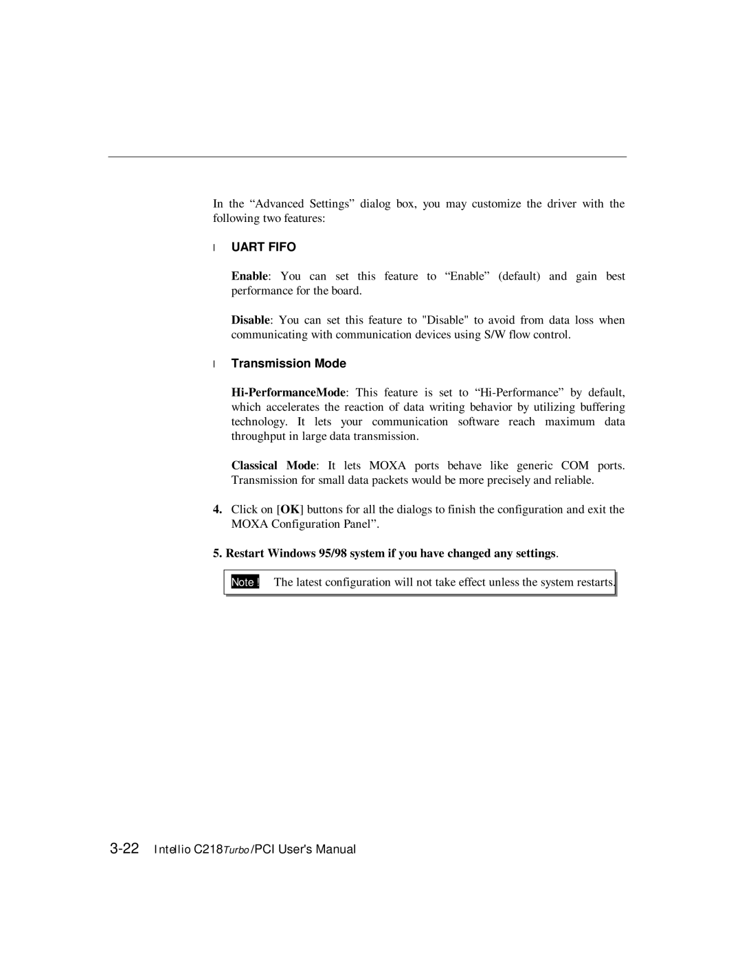 Moxa Technologies C218 user manual Uart Fifo 