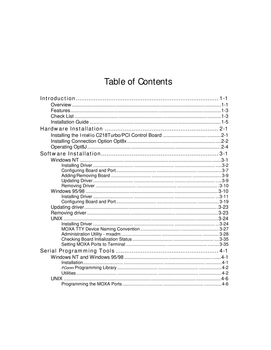 Moxa Technologies C218 user manual Table of Contents 