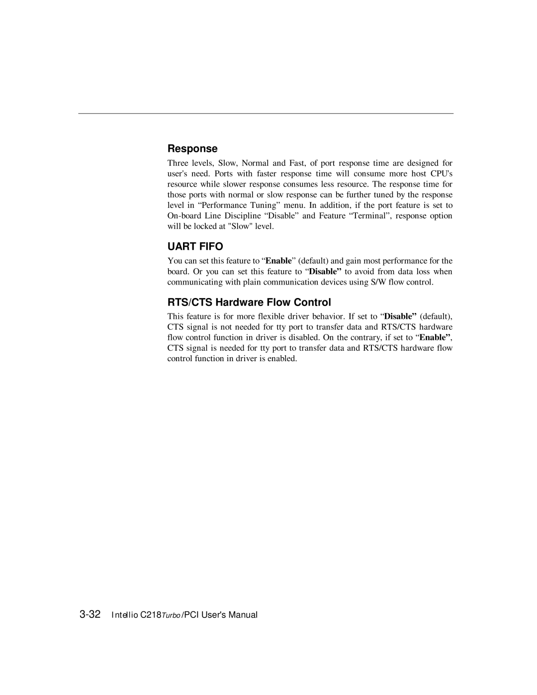 Moxa Technologies C218 user manual Response, RTS/CTS Hardware Flow Control 