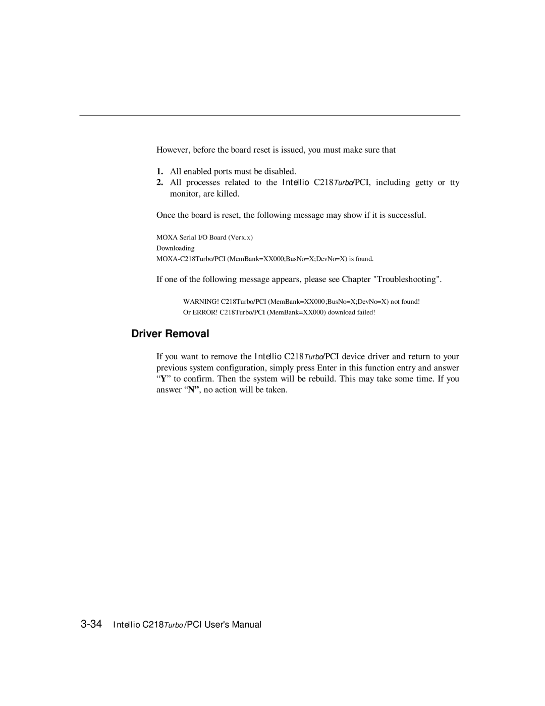 Moxa Technologies C218 user manual Driver Removal 