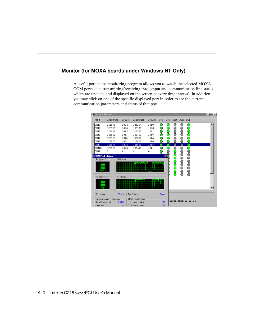 Moxa Technologies C218 user manual Monitor for Moxa boards under Windows NT Only 