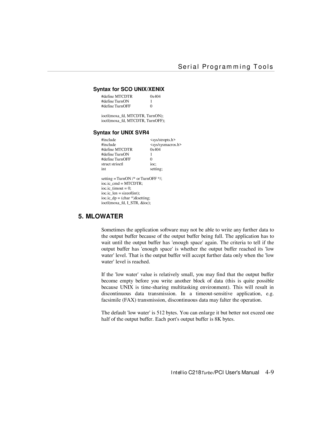 Moxa Technologies C218 user manual Mlowater 