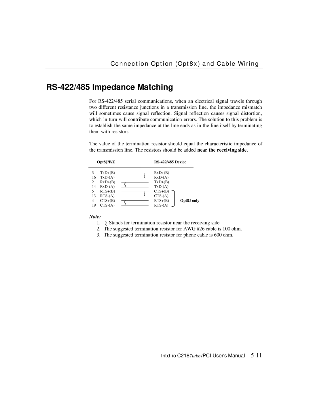 Moxa Technologies C218 user manual RS-422/485 Impedance Matching 