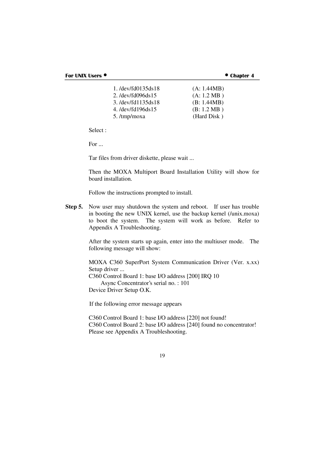 Moxa Technologies C360 manual For Unix Users ∙ ∙ Chapter 