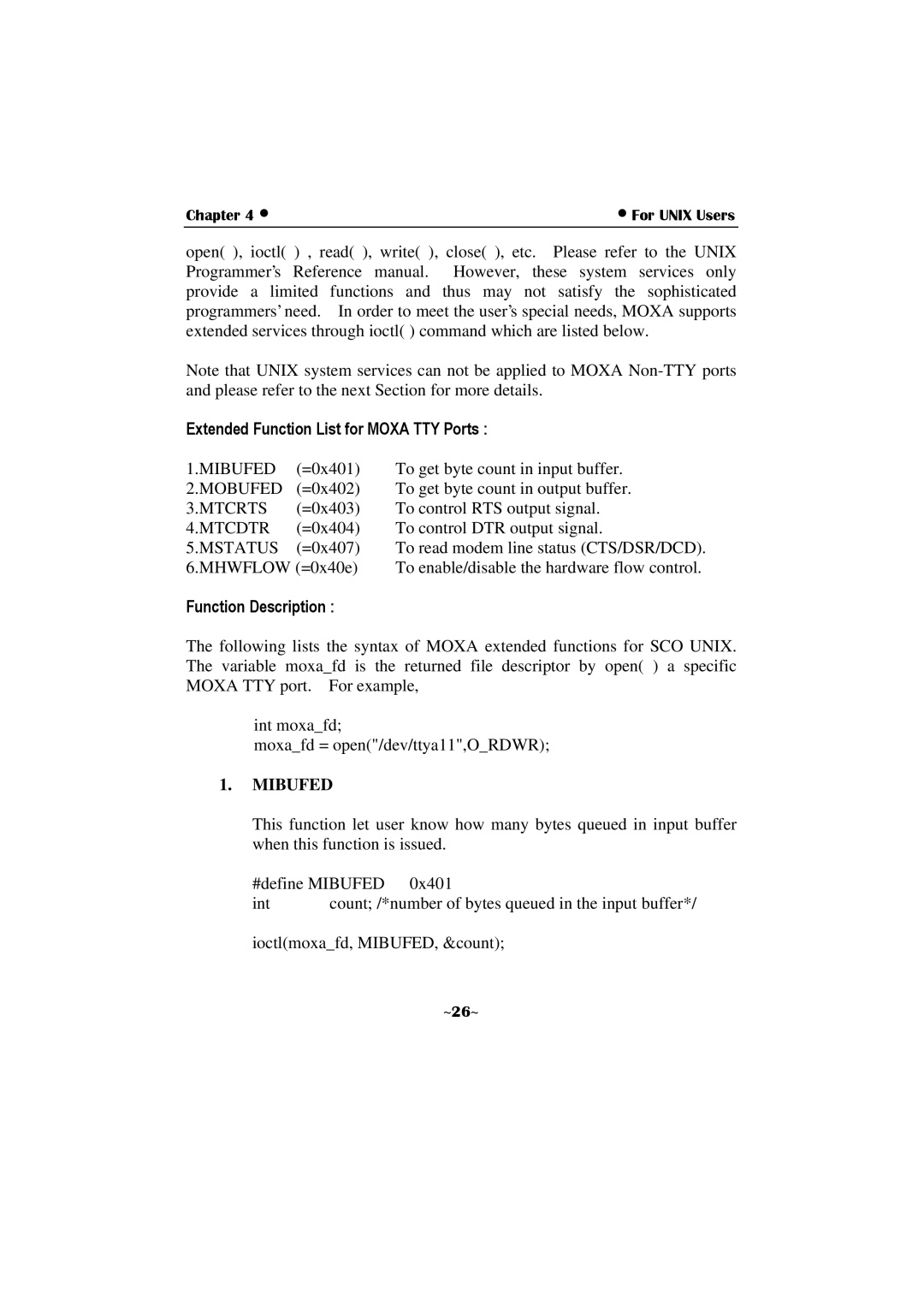 Moxa Technologies C360 manual Extended Function List for Moxa TTY Ports, Function Description 