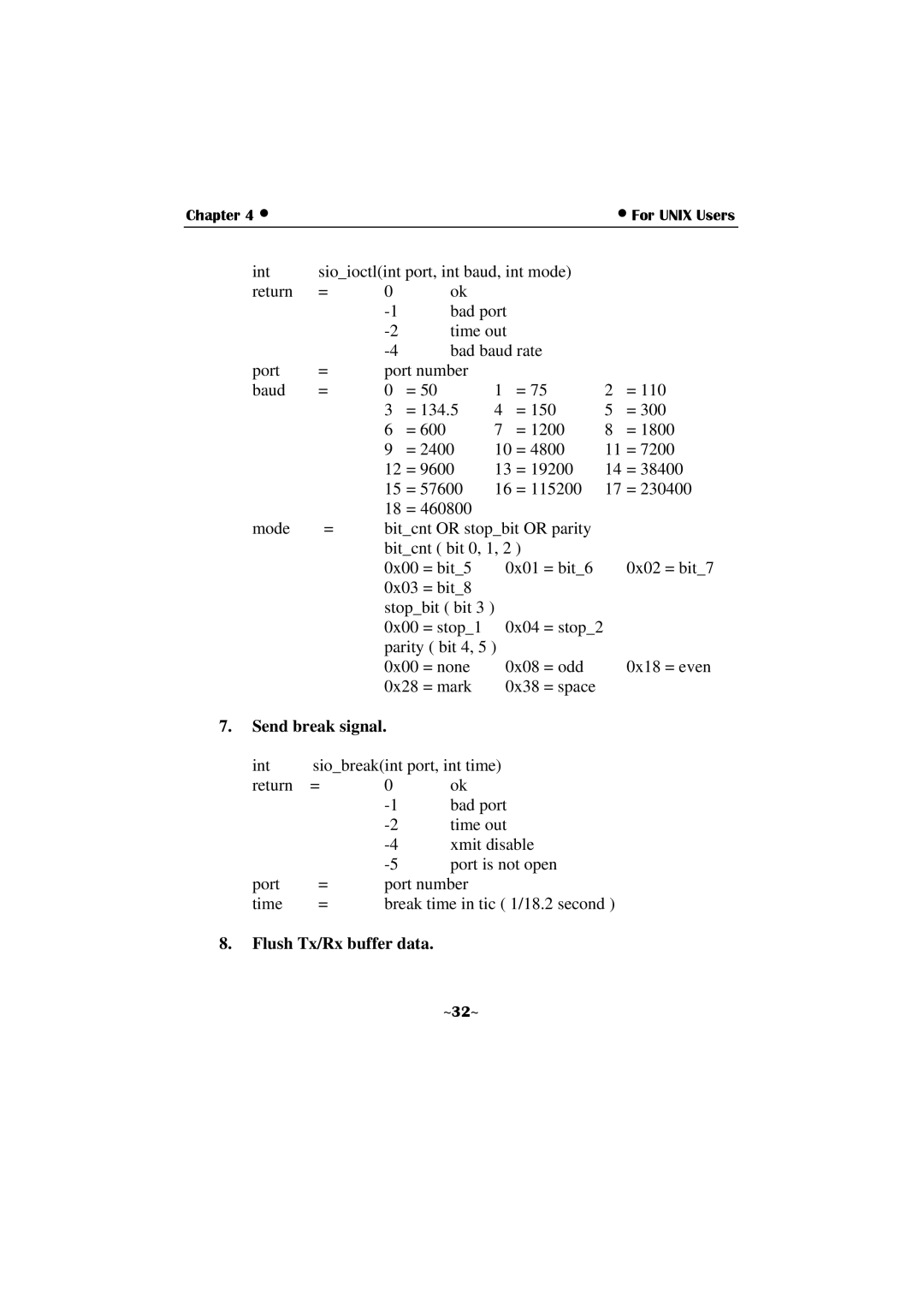 Moxa Technologies C360 manual Send break signal, Flush Tx/Rx buffer data 