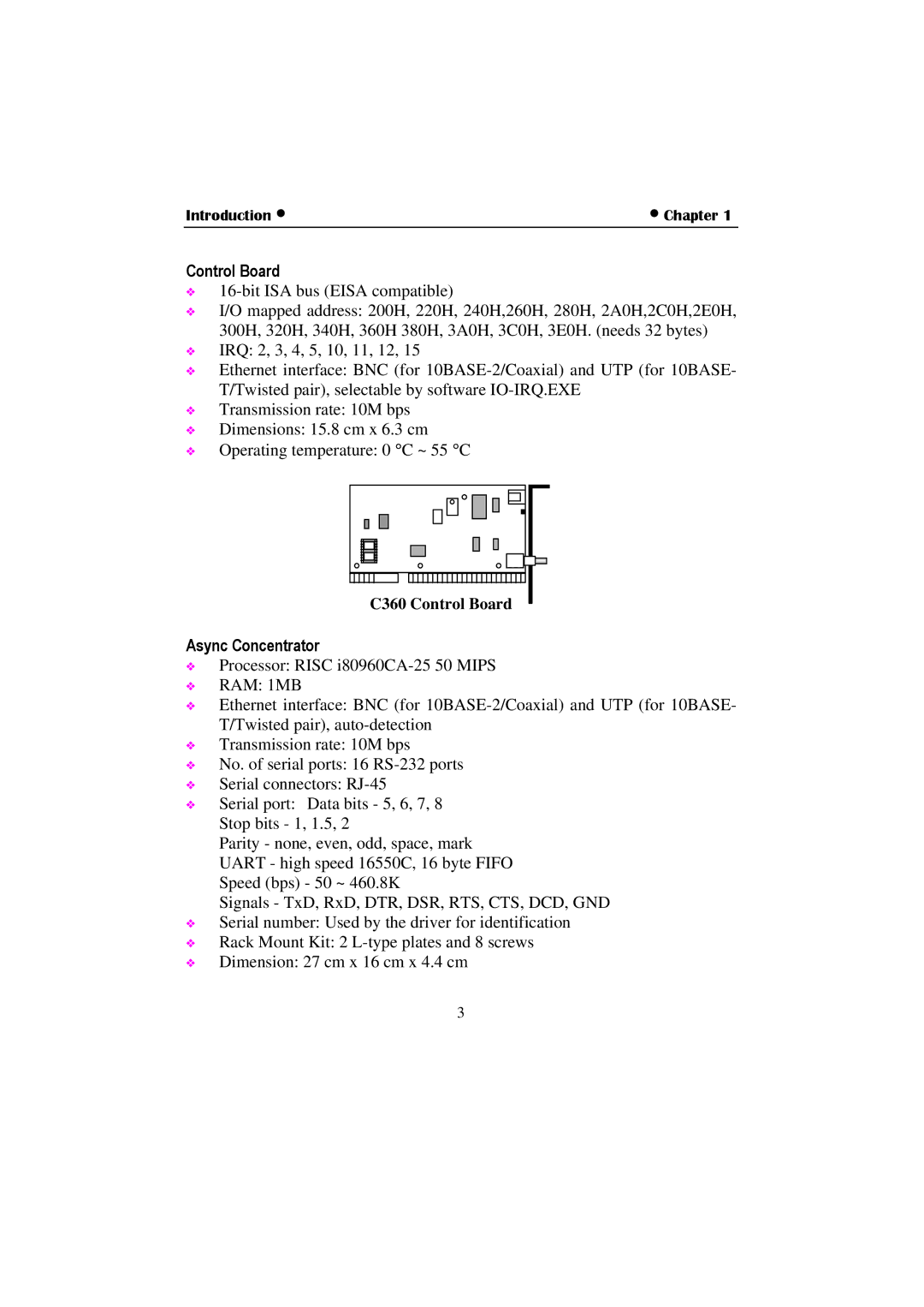 Moxa Technologies C360 manual Control Board, Async Concentrator 