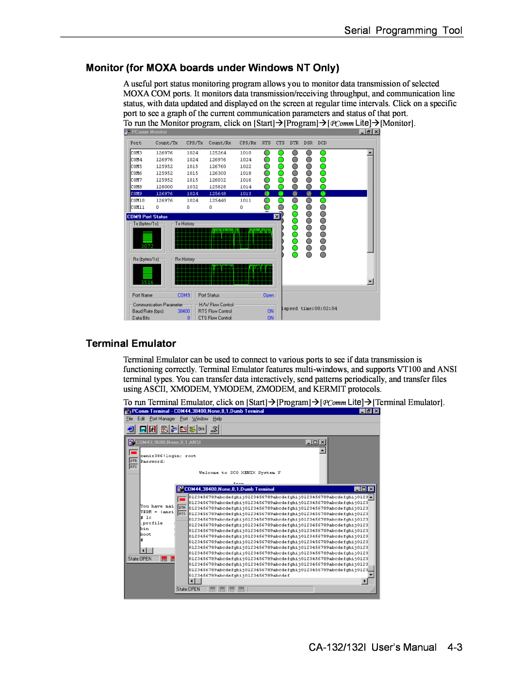 Moxa Technologies CA-132/132I Serial Programming Tool, Monitor for MOXA boards under Windows NT Only, Terminal Emulator 