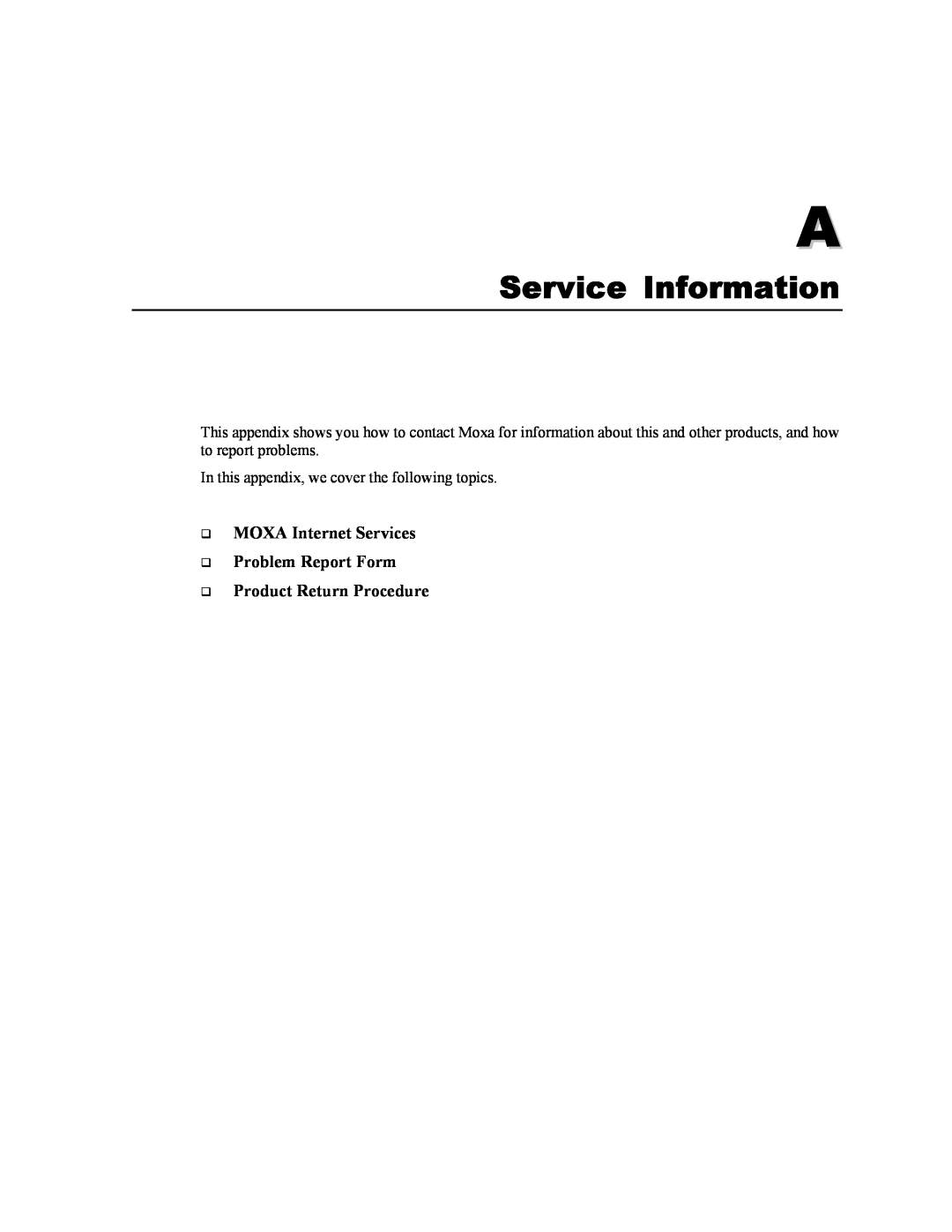 Moxa Technologies CA-132/132I Service Information, MOXA Internet Services Problem Report Form Product Return Procedure 