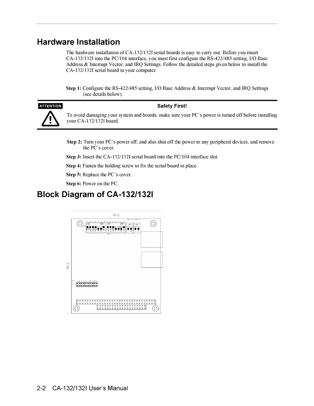 Moxa Technologies user manual Hardware Installation, Block Diagram of CA-132/132I 