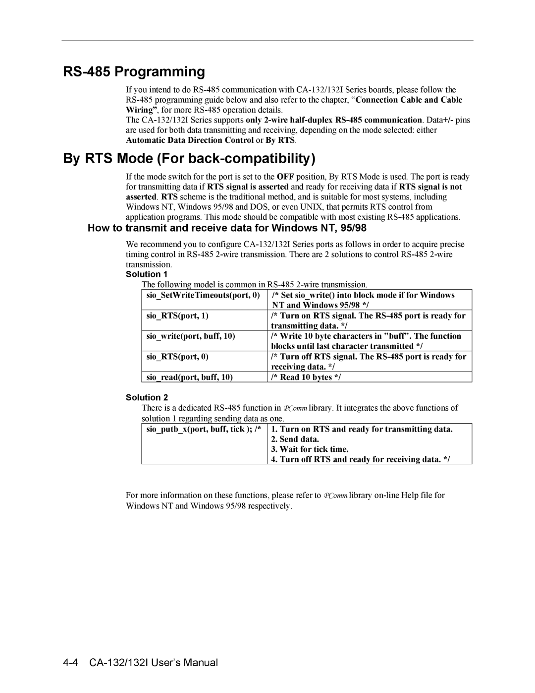 Moxa Technologies CA-132/132I user manual RS-485 Programming, By RTS Mode For back-compatibility 