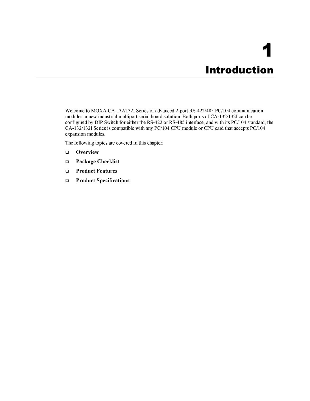 Moxa Technologies CA-132/132I user manual Introduction 