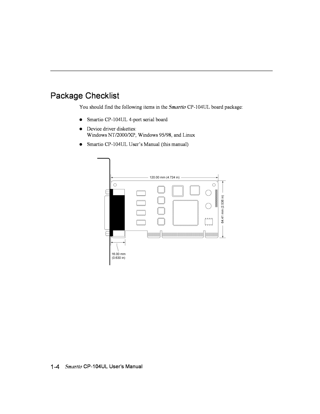 Moxa Technologies user manual Package Checklist, Smartio CP-104UL User’s Manual 