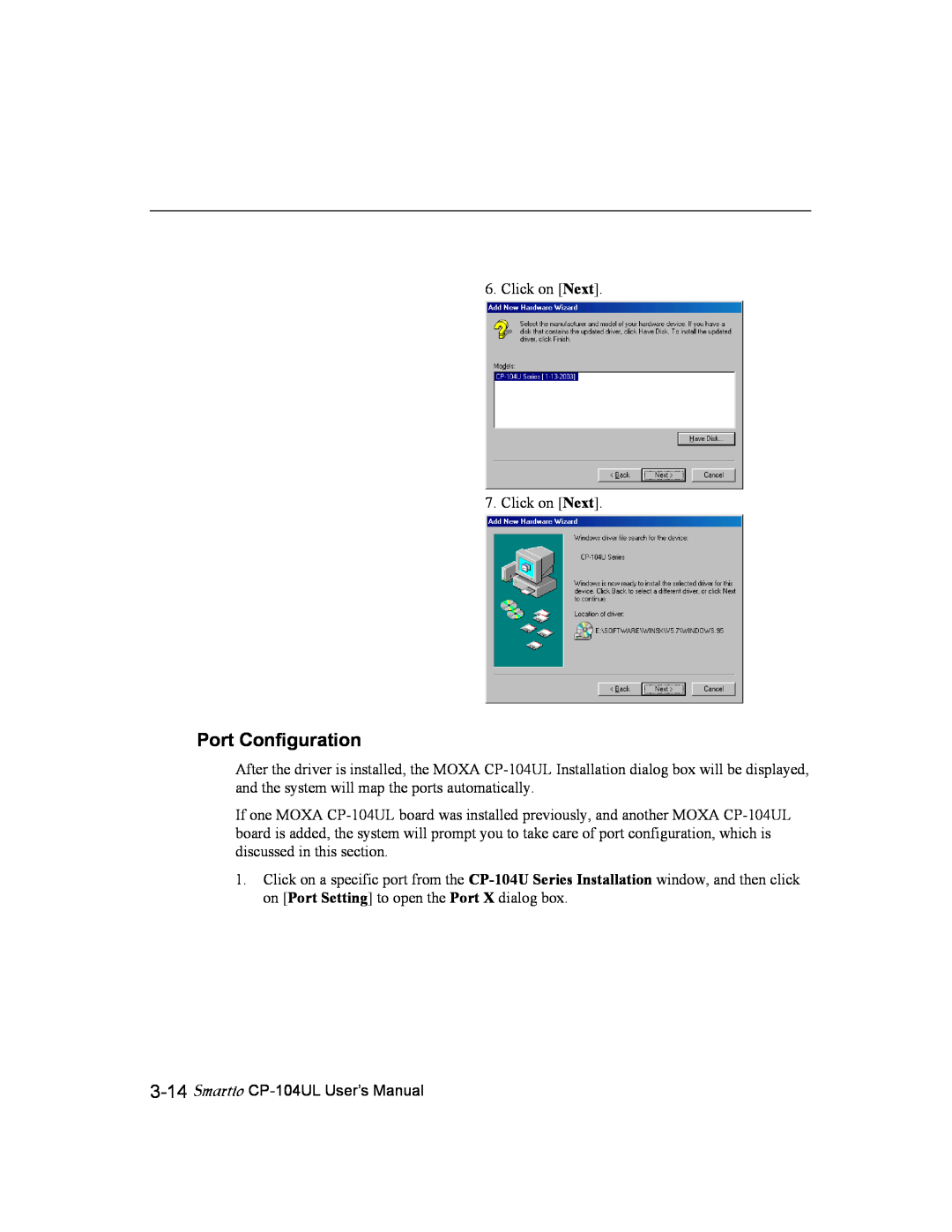 Moxa Technologies user manual Port Configuration, Smartio CP-104UL User’s Manual 