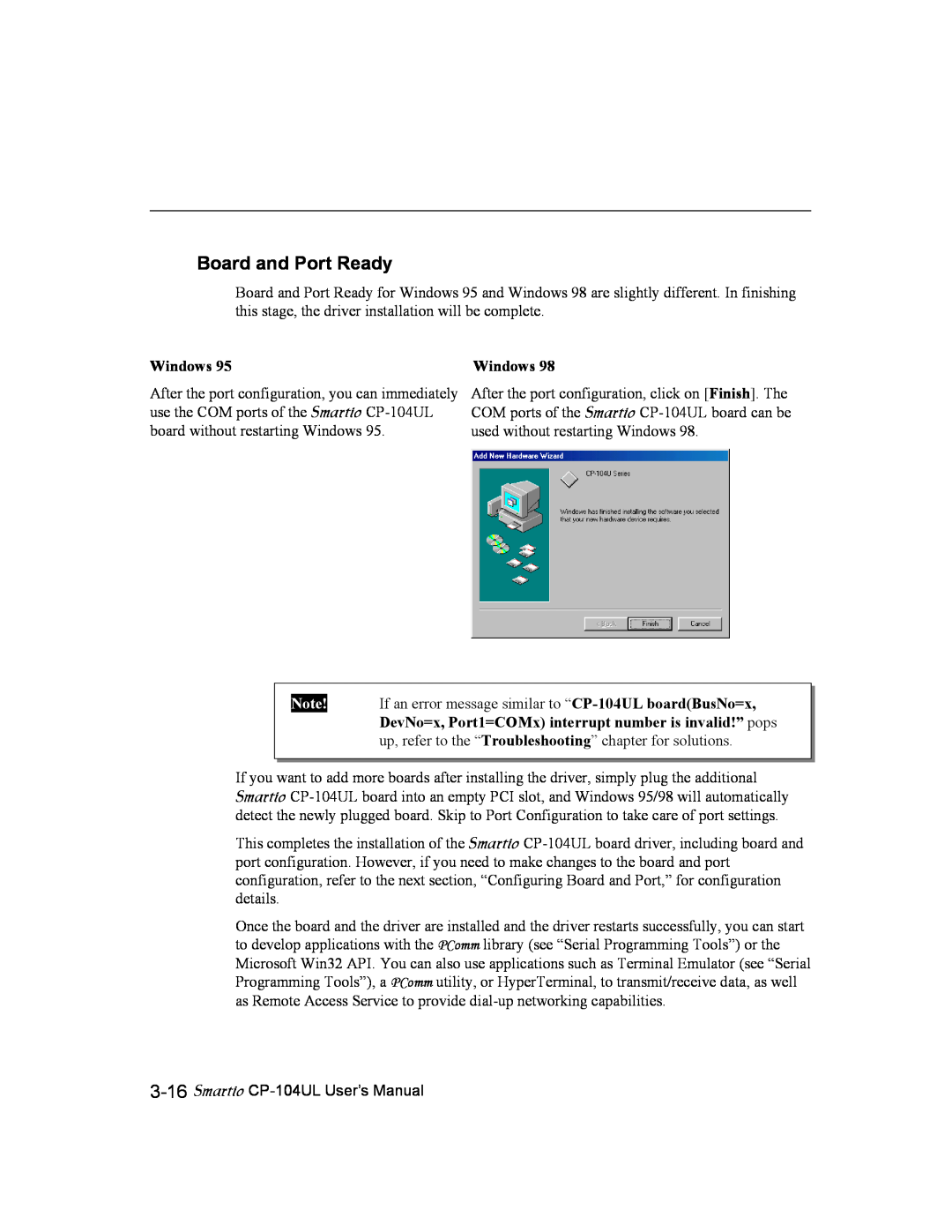 Moxa Technologies user manual Board and Port Ready, Windows, Smartio CP-104UL User’s Manual 