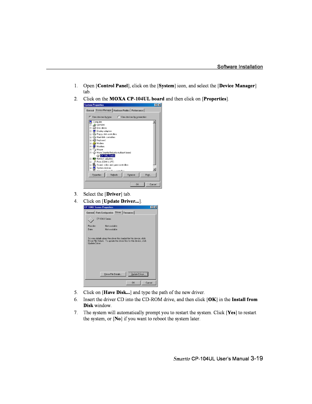Moxa Technologies CP-104UL user manual Click on Update Driver 