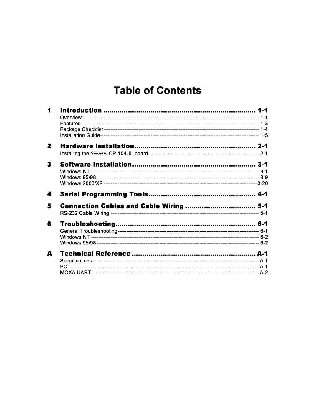 Moxa Technologies CP-104UL user manual Table of Contents 