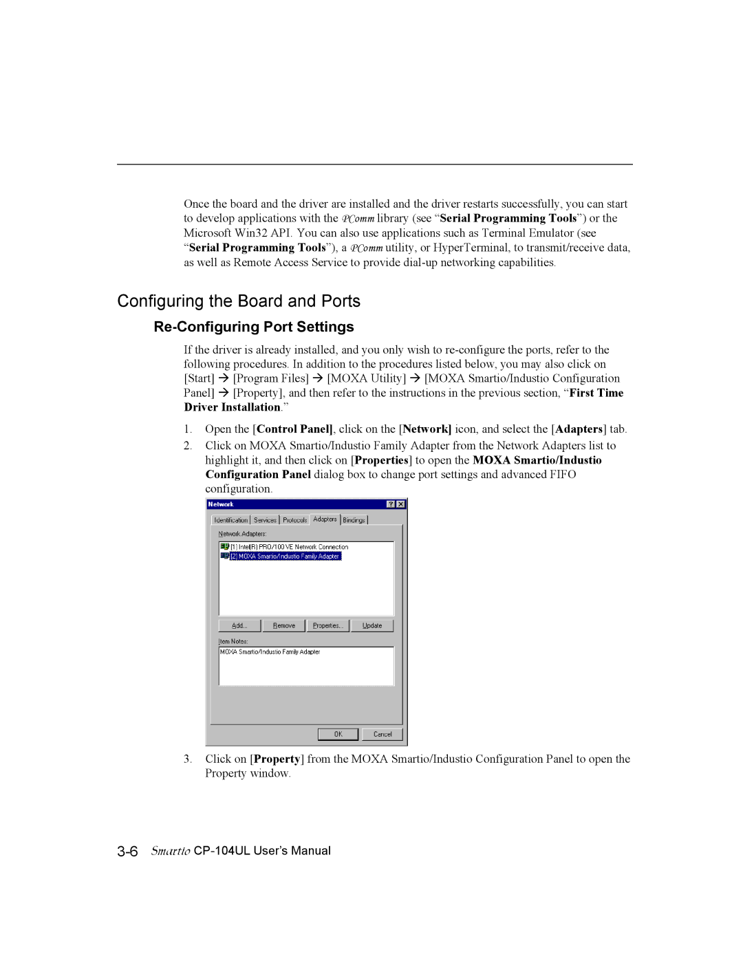 Moxa Technologies CP-104UL user manual Configuring the Board and Ports, Re-Configuring Port Settings 