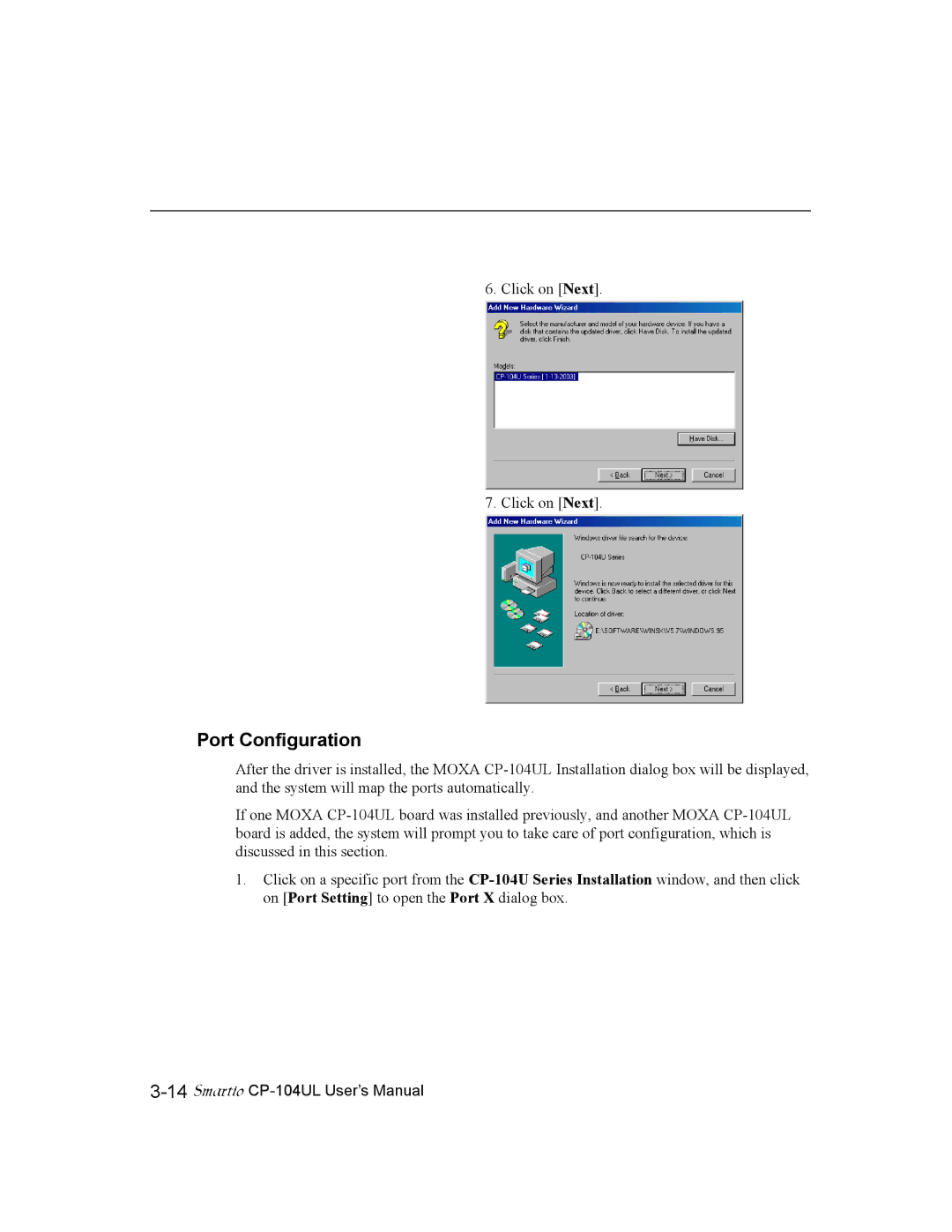 Moxa Technologies CP-104UL user manual Port Configuration 