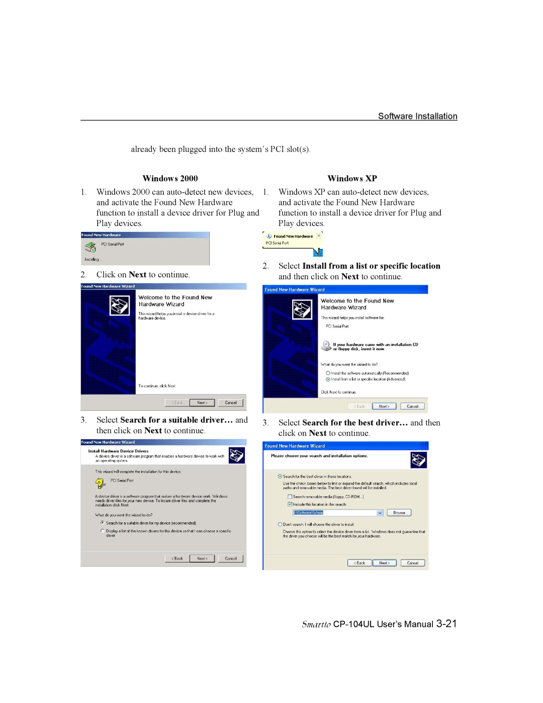 Moxa Technologies CP-104UL user manual Windows Windows XP 