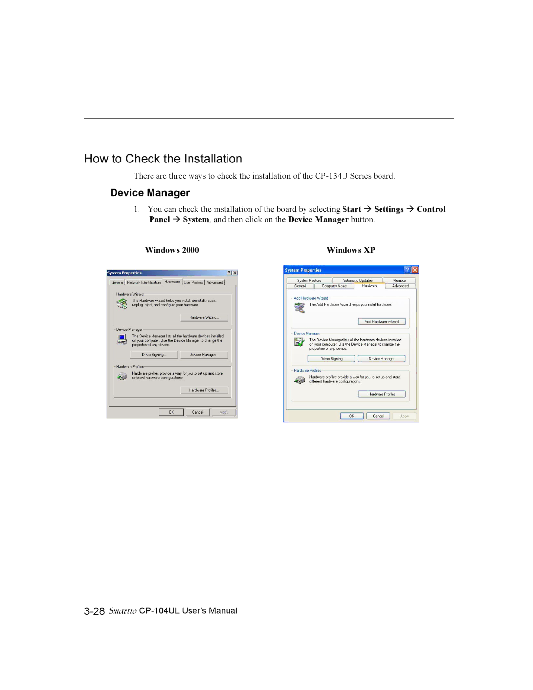 Moxa Technologies CP-104UL user manual How to Check the Installation, Device Manager 