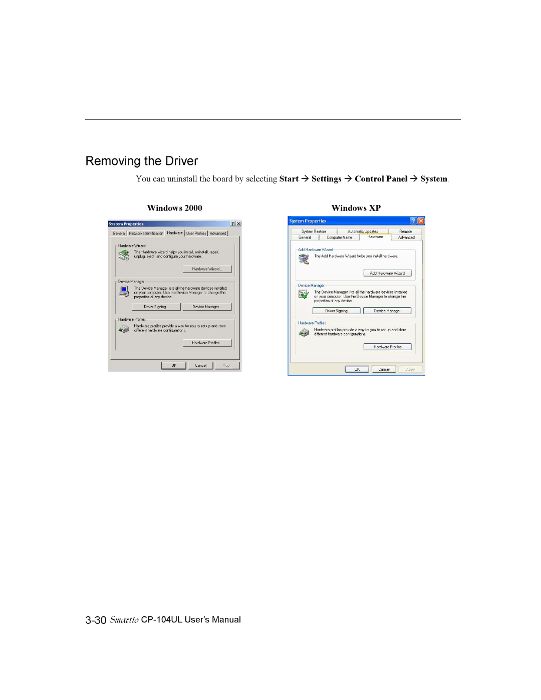 Moxa Technologies CP-104UL user manual Removing the Driver 