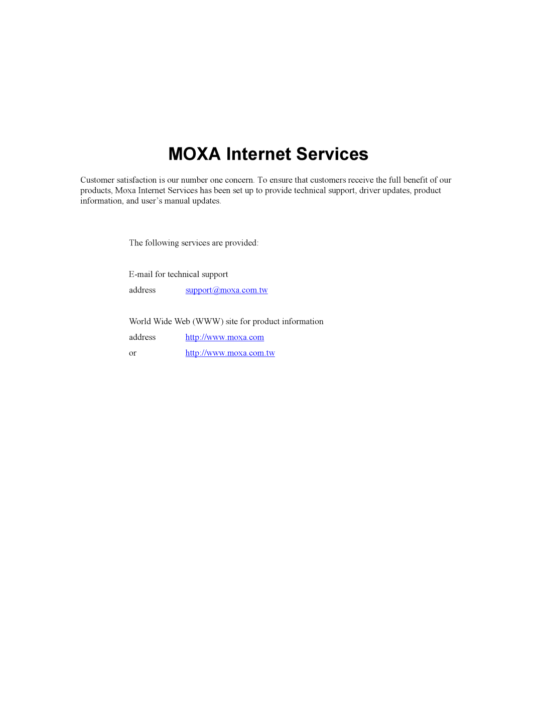 Moxa Technologies CP-104UL user manual Moxa Internet Services 