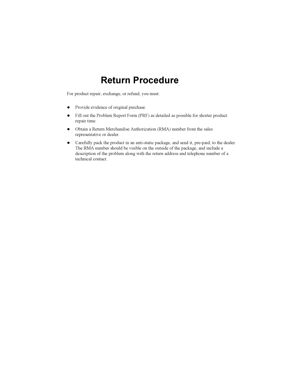 Moxa Technologies CP-104UL user manual Return Procedure 