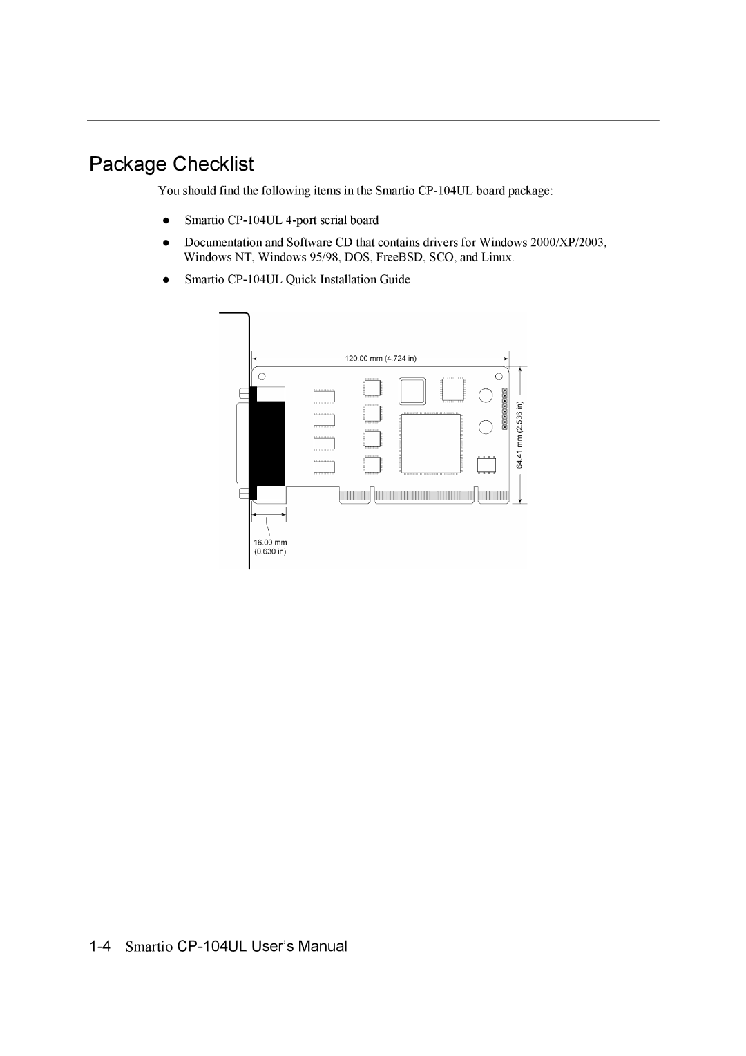 Moxa Technologies CP-104UL user manual Package Checklist 