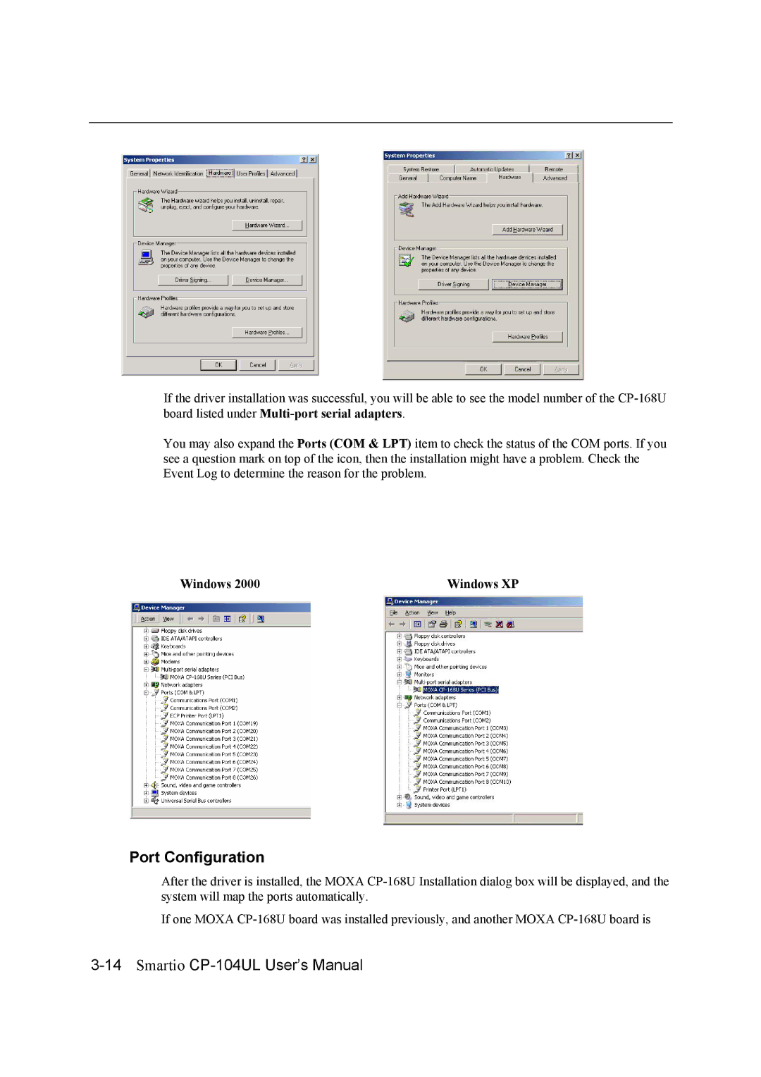 Moxa Technologies CP-104UL user manual Port Configuration 