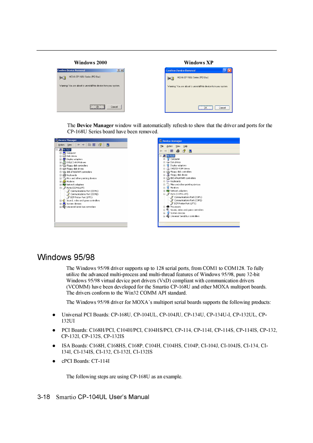 Moxa Technologies CP-104UL user manual Windows 95/98 