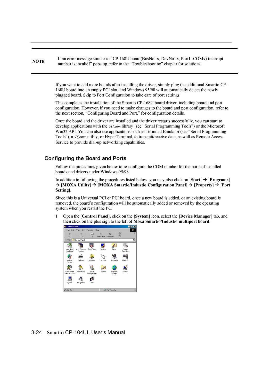 Moxa Technologies CP-104UL user manual Configuring the Board and Ports 