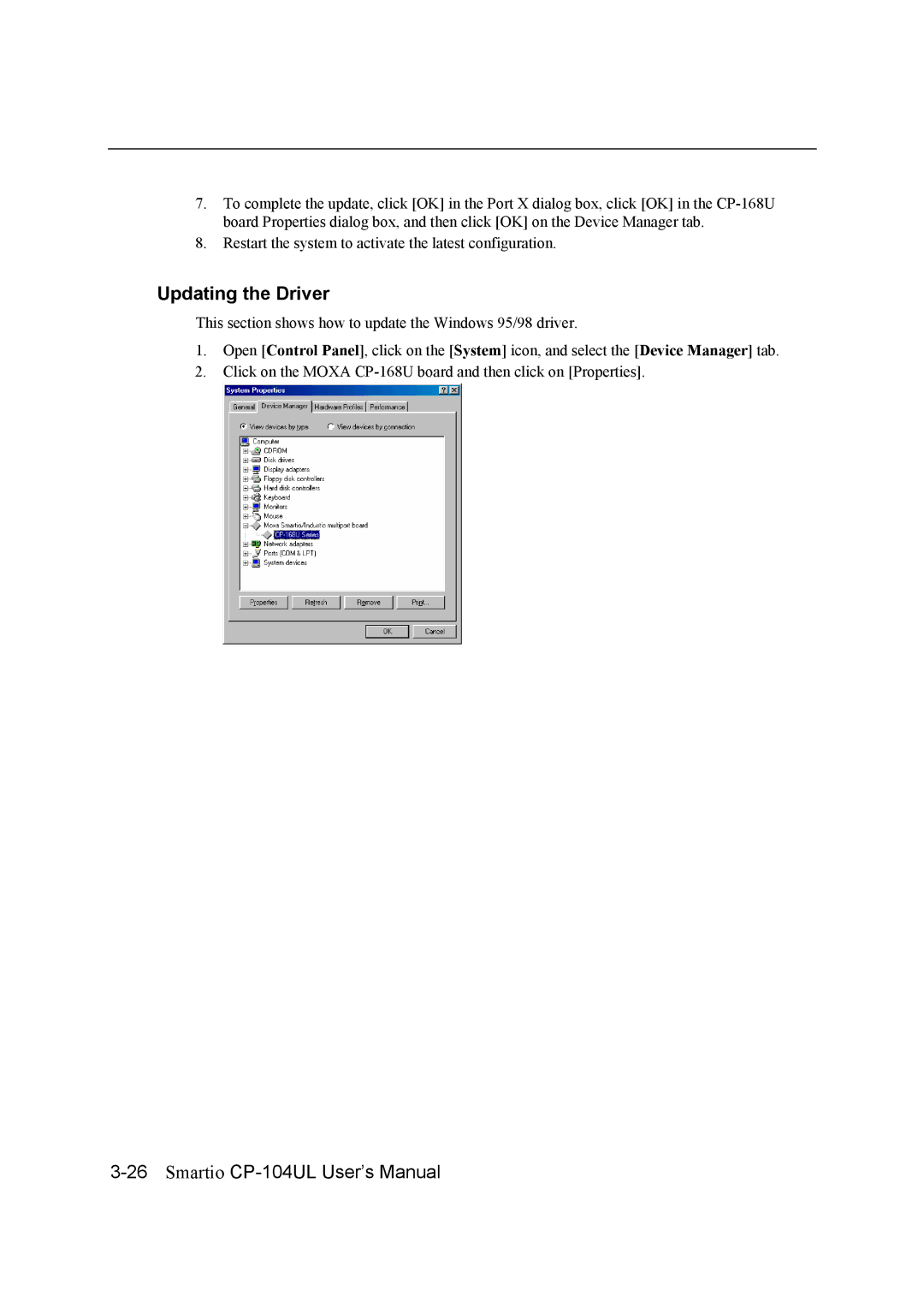 Moxa Technologies CP-104UL user manual Updating the Driver 