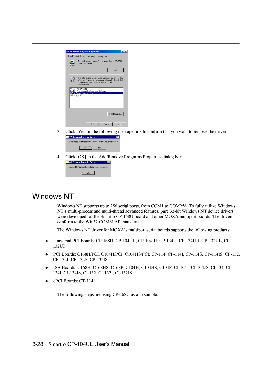 Moxa Technologies CP-104UL user manual Windows NT 