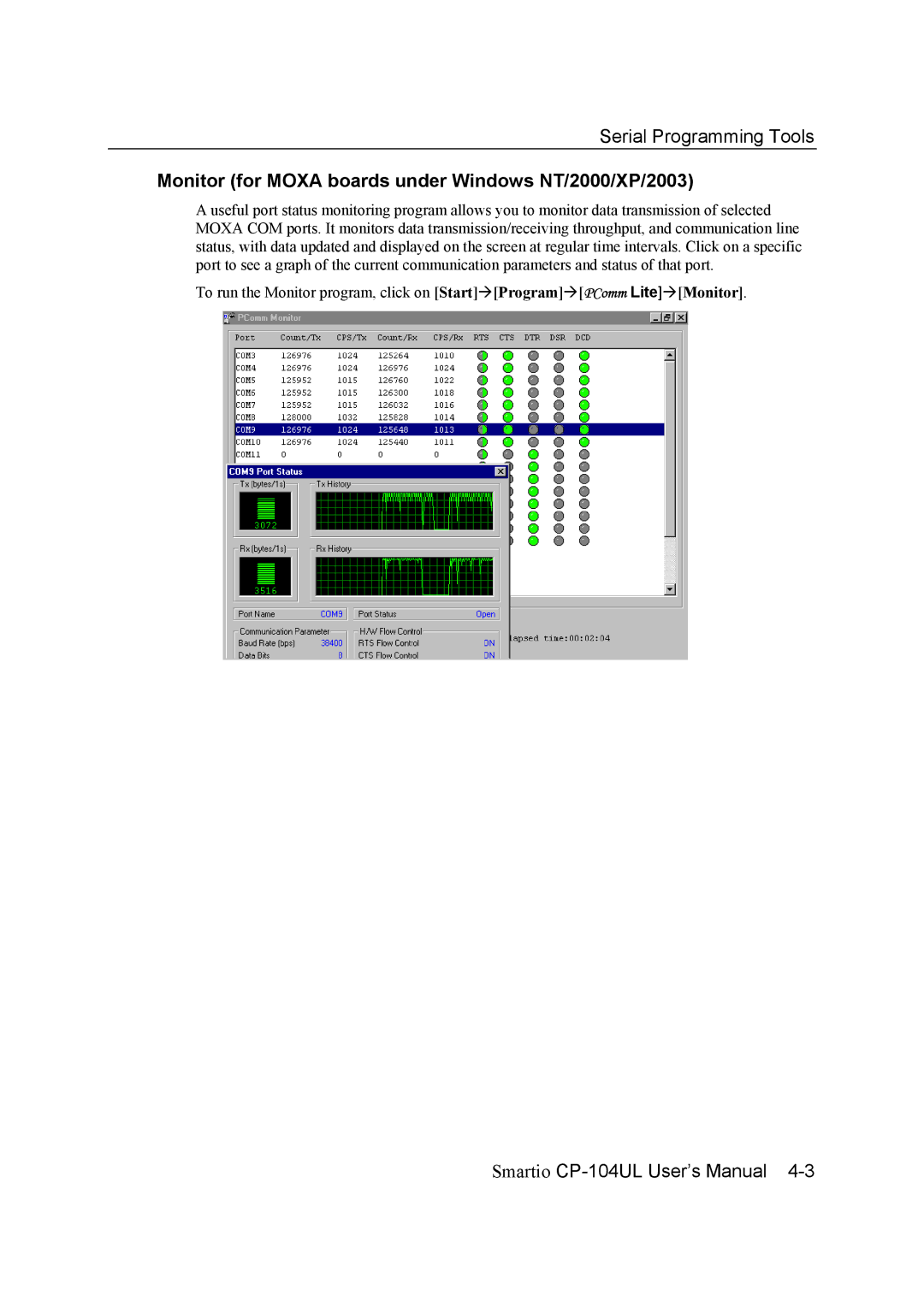 Moxa Technologies CP-104UL user manual Monitor for Moxa boards under Windows NT/2000/XP/2003 