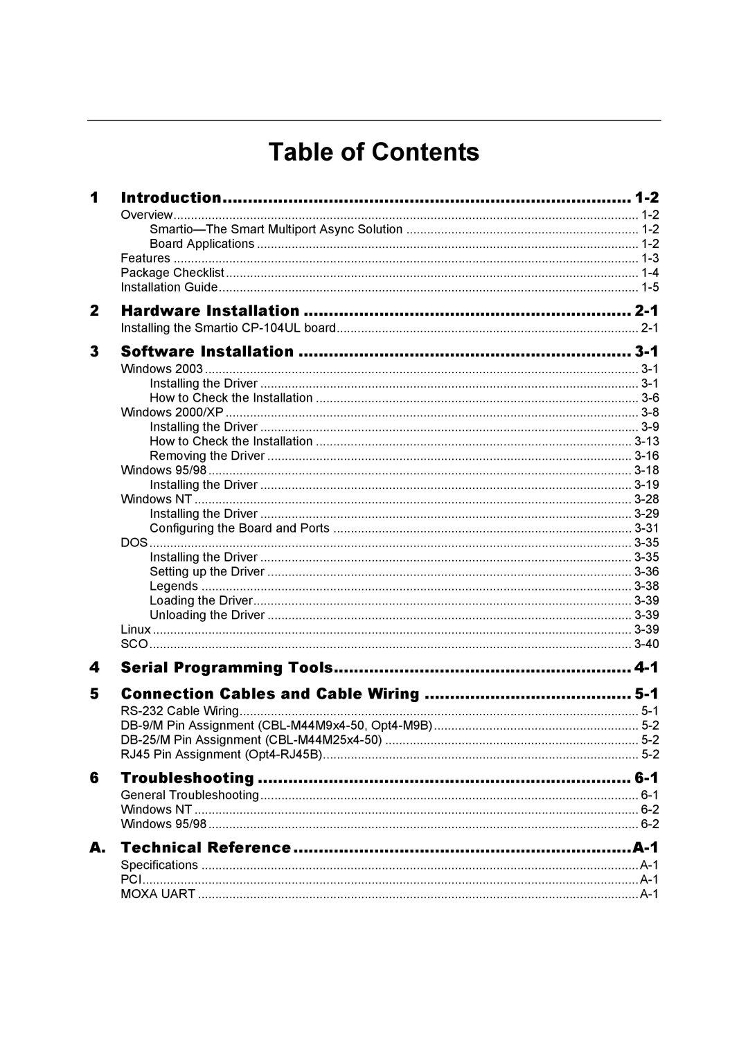 Moxa Technologies CP-104UL user manual Table of Contents 