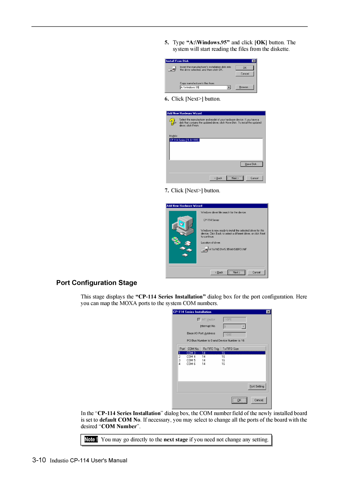 Moxa Technologies CP-114 Series user manual Port Configuration Stage 