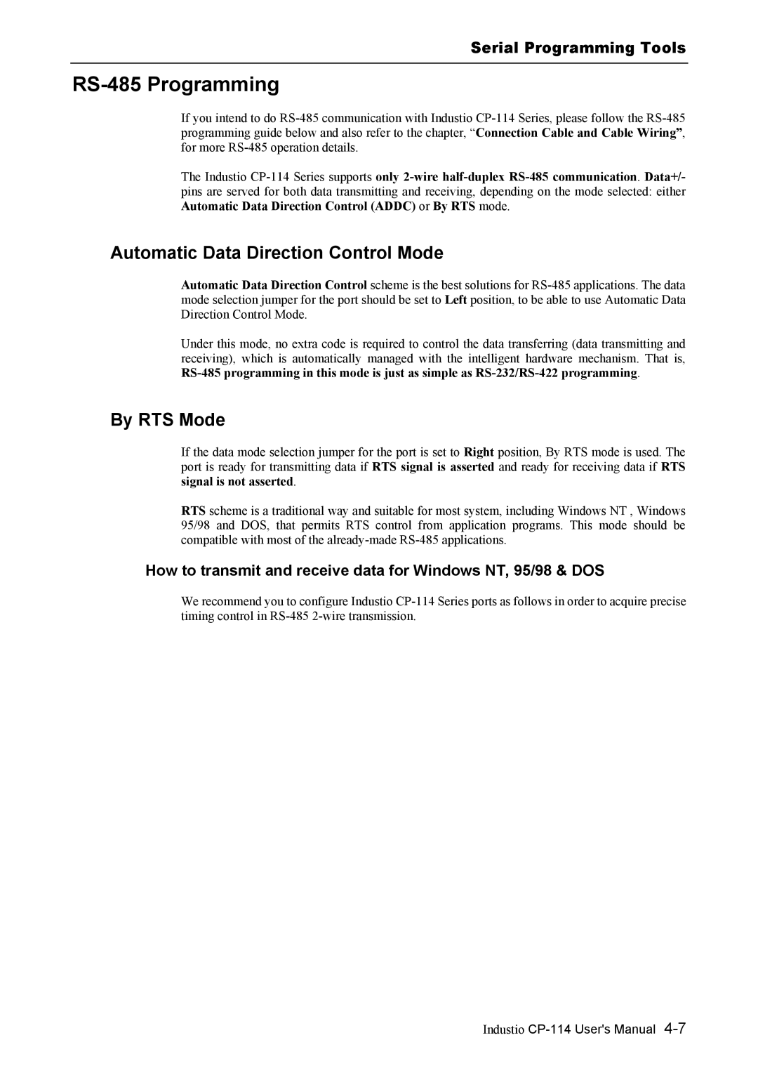 Moxa Technologies CP-114 Series RS-485 Programming, How to transmit and receive data for Windows NT, 95/98 & DOS 