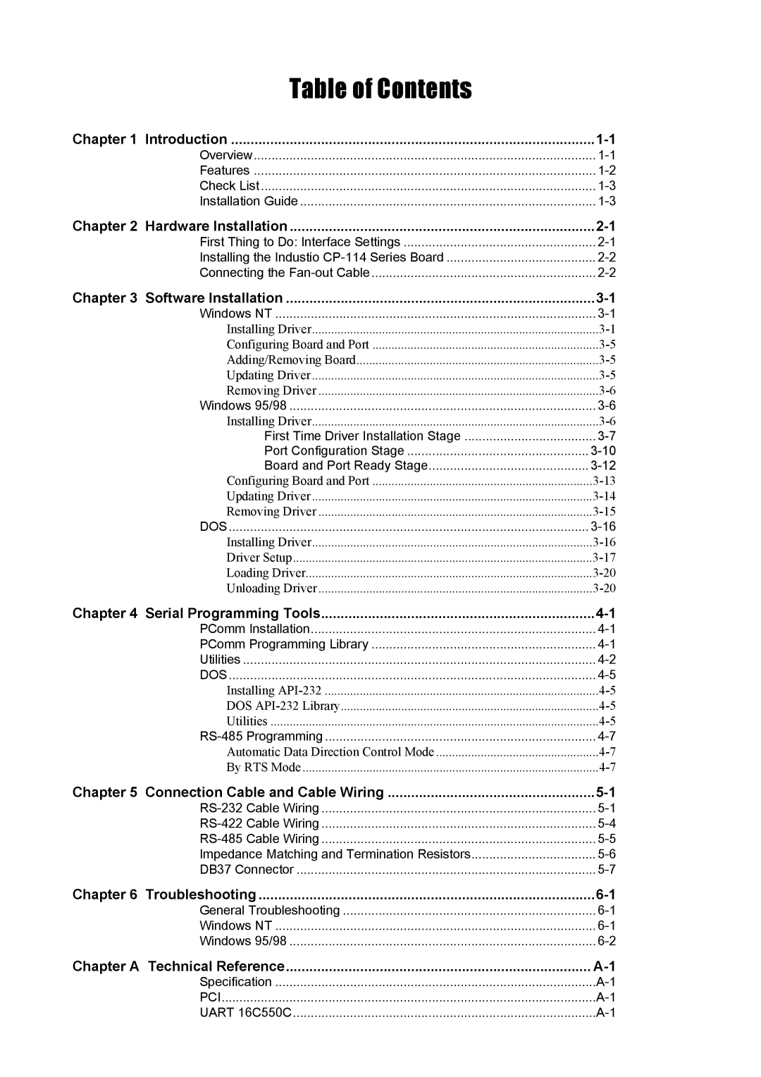 Moxa Technologies CP-114 Series user manual Table of Contents 