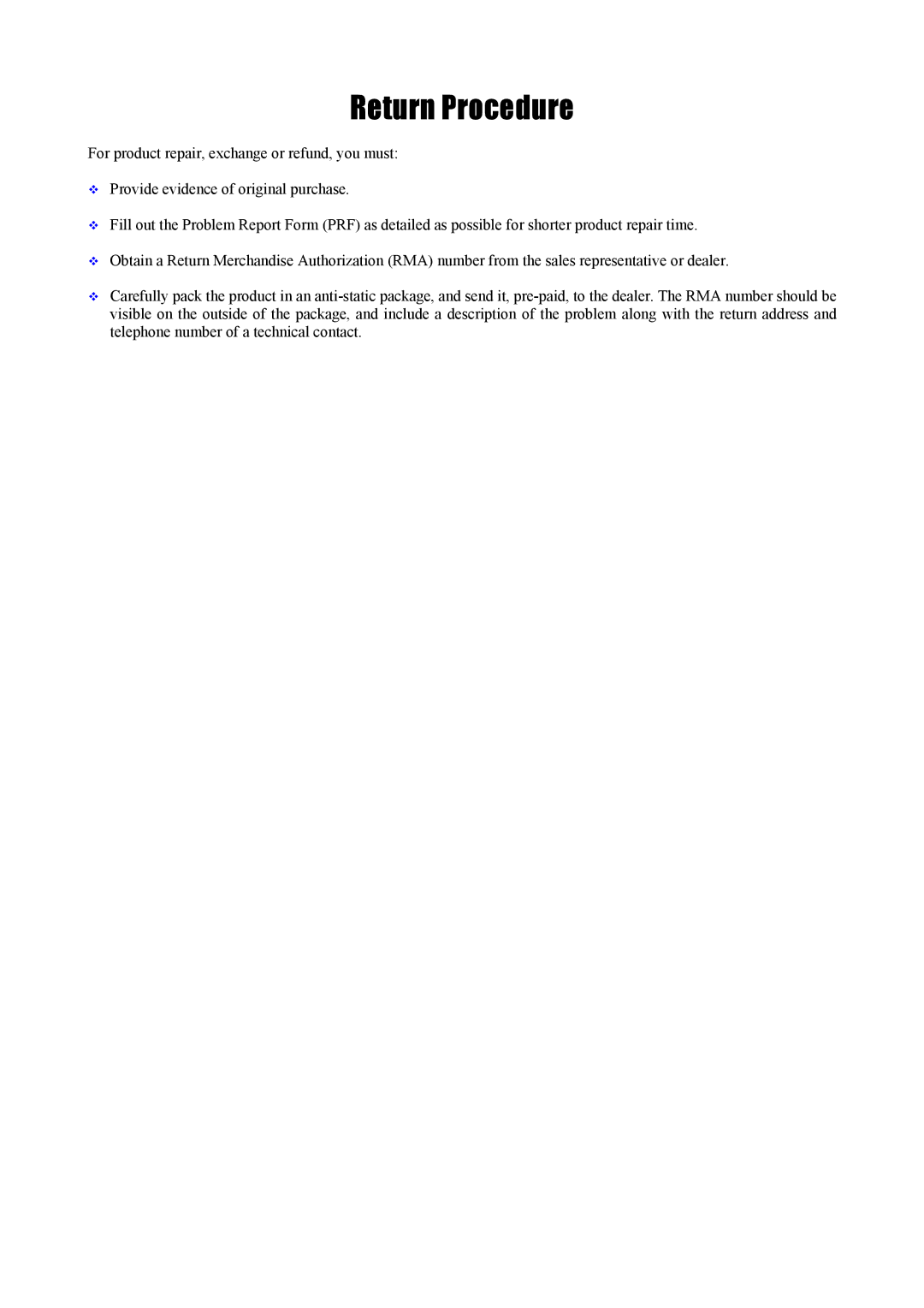 Moxa Technologies CP-114 Series user manual Return Procedure 