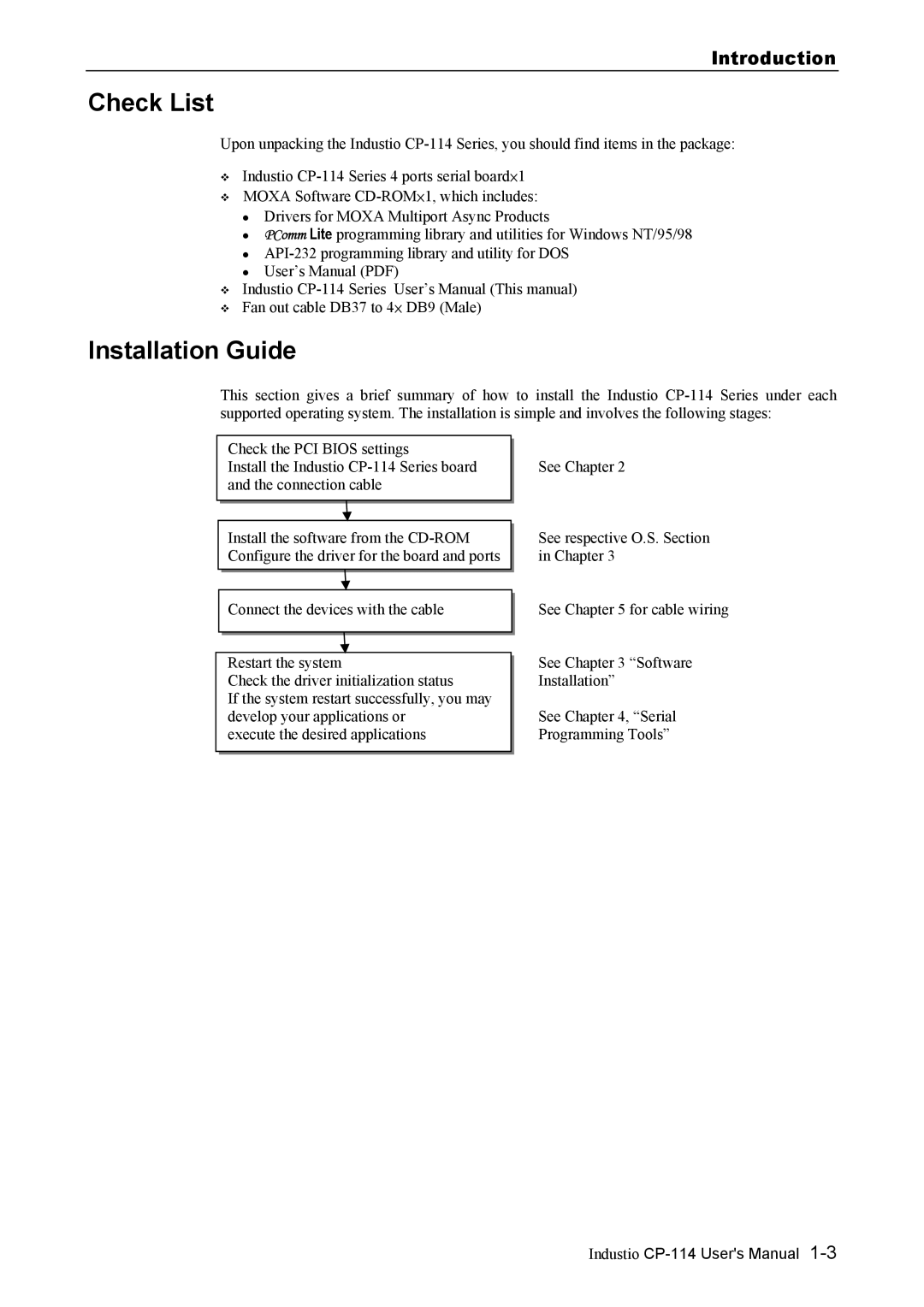 Moxa Technologies CP-114 Series user manual Check List, Installation Guide, Introduction 