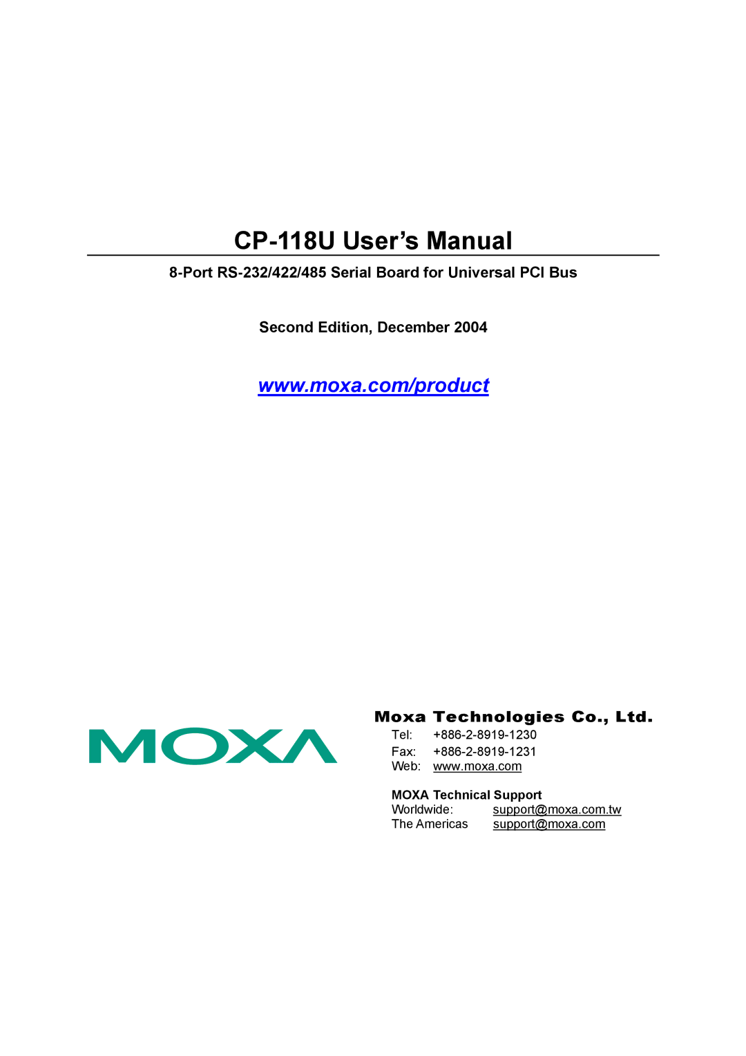 Moxa Technologies user manual CP-118U User’s Manual 