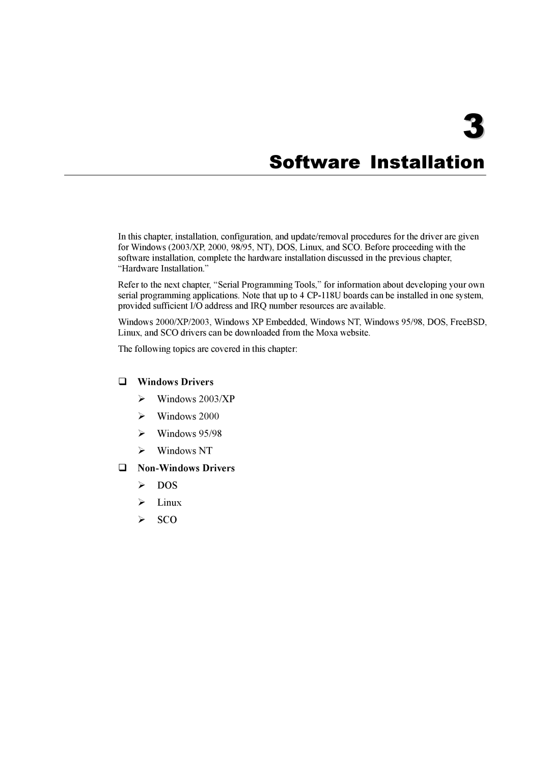 Moxa Technologies CP-118U user manual Software Installation 