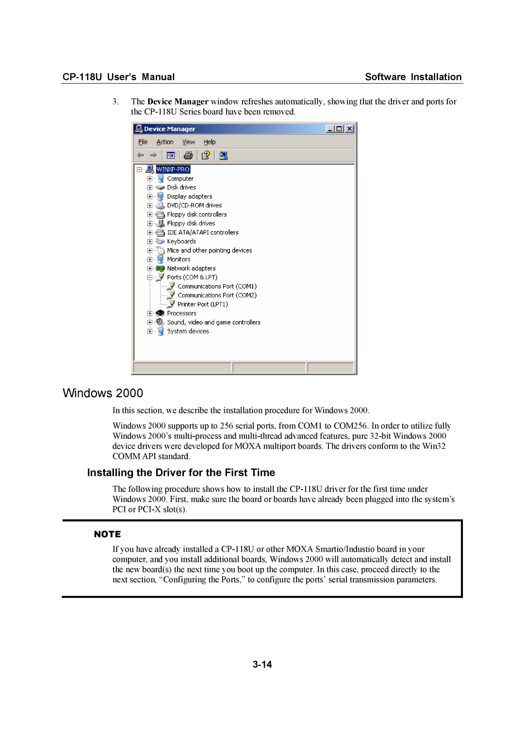 Moxa Technologies CP-118U user manual Windows, Installing the Driver for the First Time 